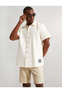Рубашка с коротким рукавом из смесового льна Koton, бежевый