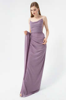 Женское блестящее вечернее платье лавандового цвета с драпировкой и разрезом на груди Lafaba, фиолетовый