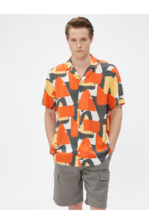 Рубашка с коротким рукавом с отложным воротником и абстрактным принтом Koton, разноцветный