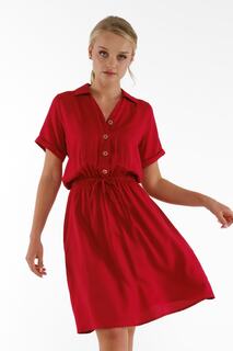 Женское бордовое красное платье-рубашка с короткими рукавами и эластичной резинкой на талии armonika, бордовый