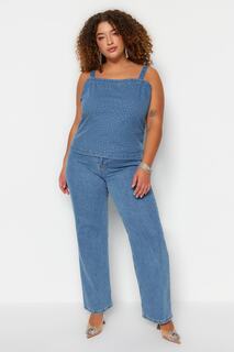 Укороченная джинсовая блузка с отделкой Blue Stone Trendyol, синий