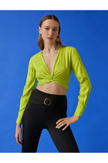 Укороченная жаккардовая блузка с длинными рукавами и завязками Koton, зеленый