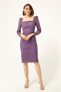 Женское блестящее вечернее платье миди лавандового цвета с квадратным воротником и блестками Lafaba, фиолетовый