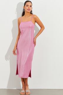 Женское блестящее платье миди цвета фуксии с разрезом на бретелях Cool &amp; Sexy, розовый
