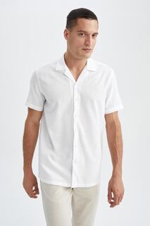 Рубашка с короткими рукавами и воротником-поло Modern Fit DeFacto, белый
