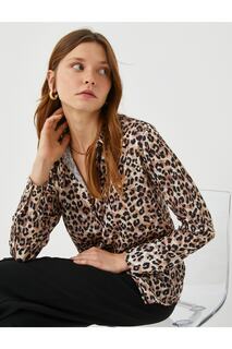 Рубашка с леопардовым узором, удобный крой с длинным рукавом Koton, черный