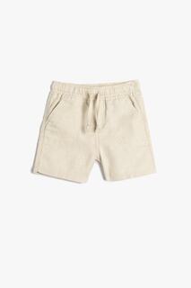 Льняные шорты с завязками на талии и карманами для маленьких мальчиков 3smb40047tw Koton, бежевый