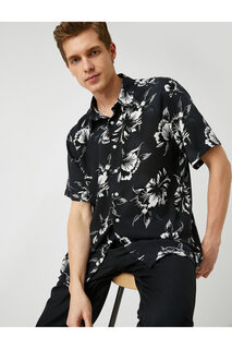Рубашка с коротким рукавом с цветочным узором Koton, черный