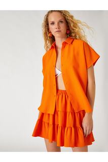 Рубашка с коротким рукавом удобного кроя Koton, оранжевый