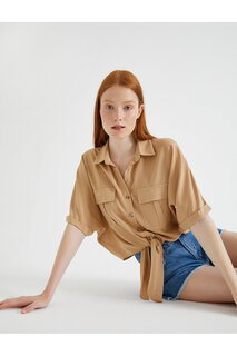 Рубашка с поясом и коротким рукавом Koton, коричневый