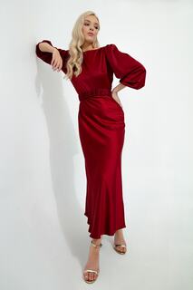 Женское бордовое помолвочное платье с длинными рукавами-фонариками Lafaba, бордовый