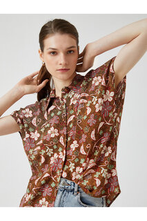 Рубашка с цветочным принтом и коротким рукавом Koton, коричневый