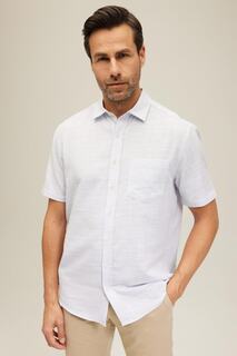 Рубашка стандартного кроя с рубашечным воротником, текстурированная рубашка с короткими рукавами из 100% хлопка DeFacto, синий