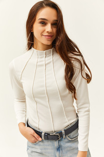 Женская белая укороченная блузка из лайкры с высоким воротником Olalook, белый