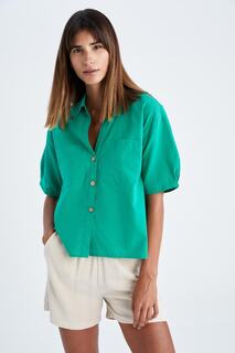 Рубашка свободного кроя с рубашечным воротником и коротким рукавом DeFacto, зеленый