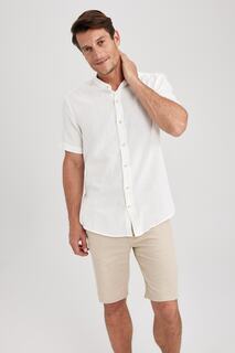 Рубашка стандартного кроя с воротником-стойкой и короткими рукавами DeFacto, белый