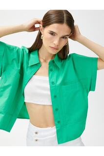 Укороченная рубашка из поплина оверсайз с короткими рукавами, хлопок Koton, зеленый