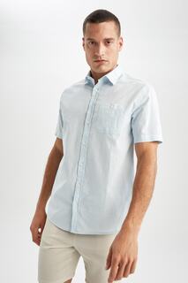 Рубашка стандартного кроя с воротником поло и короткими рукавами DeFacto, синий