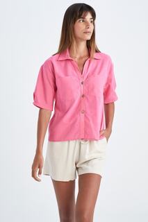 Рубашка свободного кроя с рубашечным воротником и коротким рукавом DeFacto, розовый