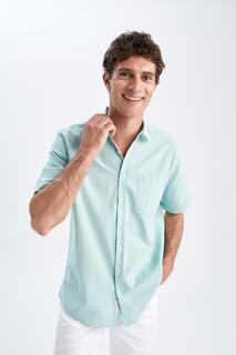 Рубашка стандартного кроя с коротким рукавом DeFacto, бирюзовый