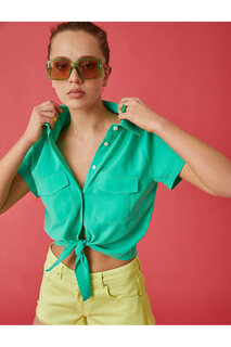 Укороченная рубашка из модала с карманами и короткими рукавами Koton, зеленый