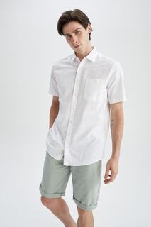 Рубашка стандартного кроя с воротником поло и короткими рукавами DeFacto, белый