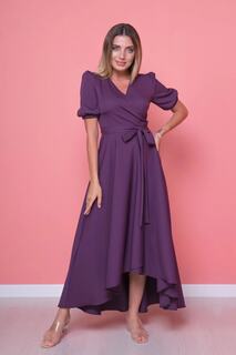 Женское гибкое платье из атласной ткани с поясом асимметричного кроя длины миди, двубортное расклешенное платье сливового цвета с воротником lovebox, фиолетовый