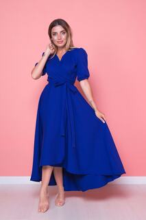 Женское гибкое платье из атласной ткани с поясом асимметричного кроя длины миди с двубортным воротником Saks синее расклешенное платье lovebox, синий