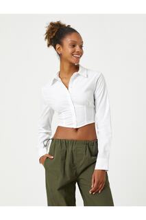 Укороченная рубашка-корсет с длинным рукавом и классическим воротником-манжетой Koton, белый