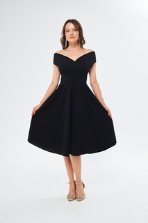 Женское двубортное платье из гибкой ткани с вырезом колокольчиком, черное вечернее платье, черное выпускное платье lovebox, черный