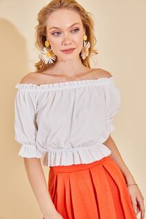 Женская белая фактурная блузка с вырезом «лодочка» XHAN, белый
