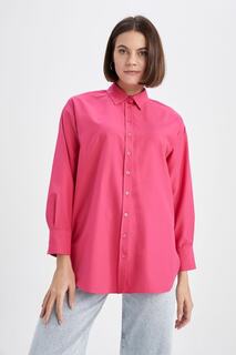 Рубашка-туника из поплина с длинными рукавами Relax Fit DeFacto, розовый