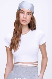 Женская белая укороченная футболка с круглым вырезом на шнуровке Trend Alaçatı Stili, белый