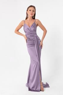 Женское длинное атласное вечернее платье сиреневого цвета на бретельках и выпускное платье Lafaba, фиолетовый