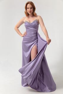 Женское длинное вечернее платье с сиреневым камнем на груди Lafaba, фиолетовый