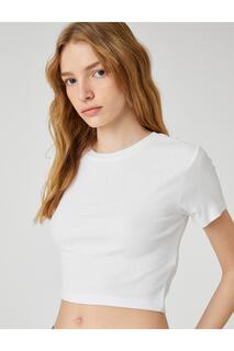 Укороченная футболка из вискозы с коротким рукавом и круглым вырезом Koton, экрю