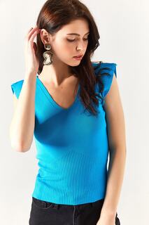 Женская бирюзовая трикотажная блузка с V-образным вырезом на плечах и юбке Olalook, бирюзовый