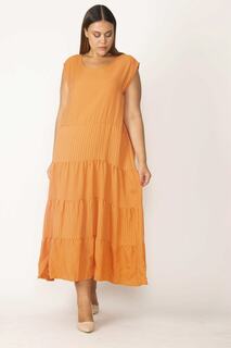 Женское длинное многослойное платье большого размера в оранжевую полоску 65n28131 Şans, оранжевый