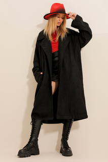 Женское длинное пальто без подкладки черного цвета ALC-X11111 Trend Alaçatı Stili, черный