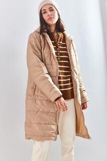 Женское длинное пальто с капюшоном 2227 Bianco Lucci, бежевый