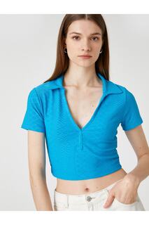 Укороченная футболка с воротником-поло Koton, синий