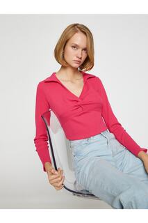 Укороченная футболка с воротником-поло и длинными рукавами Koton, розовый