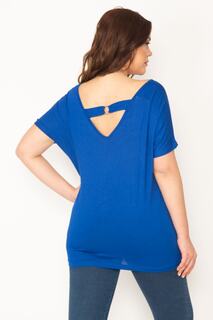 Женская блузка Saks большого размера с V-образным вырезом и V-образным вырезом сзади Şans, темно-синий