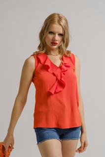 Женская блузка без рукавов с воротником с оборками и цветком граната armonika, оранжевый
