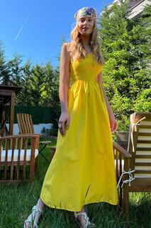 Женское желтое длинное платье на одно плечо с заниженной талией Trend Alaçatı Stili, желтый