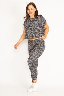 Женская блузка большого размера из копченого органического хлопка, комплект брюк Şans, серый