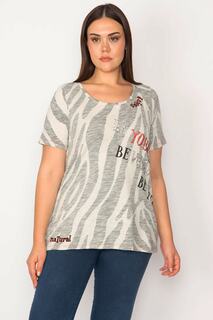 Женская блузка большого размера из хлопчатобумажной ткани с вышивкой камнями и пайетками Şans, серый