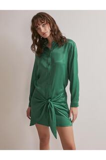 Женское зеленое атласное мини-платье с завязкой спереди на пуговицах Jimmy Key, зеленый