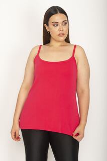 Женская блузка большого размера из хлопковой ткани цвета фуксии с регулируемой длиной бретеля 65n26629 Şans, розовый