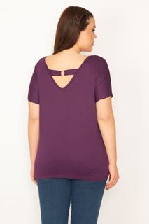 Женская блузка больших размеров со сливовой спиной и V-образным вырезом Şans, фиолетовый